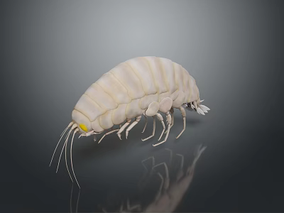 Game Movie Character White Striped Isopod Like Creature With Yellow Eyes And Multiple Legs 3d model