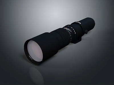 Black Telephoto Lens With Adjustment Ring And Front Lens Element On Gray Gradient Background 3d model