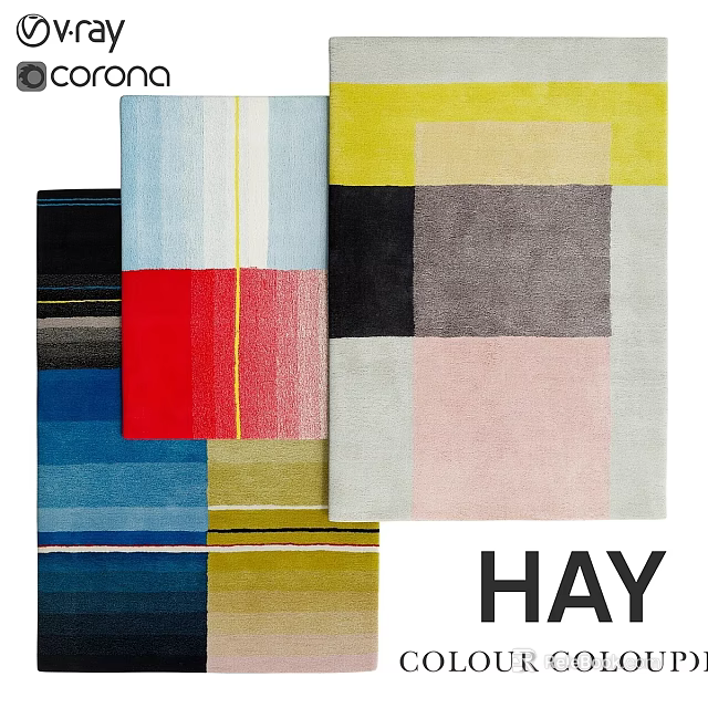 Modern Square Rug With Colorful Geometric Blocks And Vibrant Patterns 3d model 