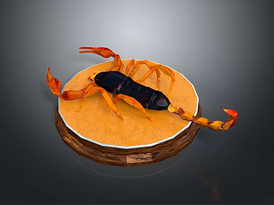 Scorpion With Orange Pincers Legs And Black Body On Round Base 3d model