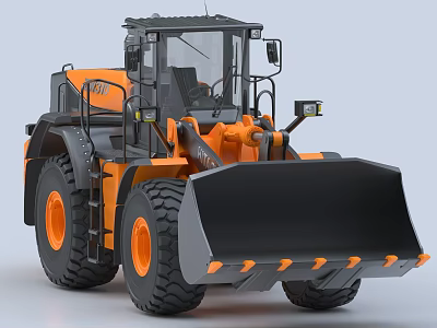Modern Utility Loader With Orange Black Color Large Front Bucket And Big Tires 3d model