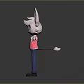 Cute Cartoon Rabbit Character With Large Ears Pink Jacket Blue Pants And Red Eyes