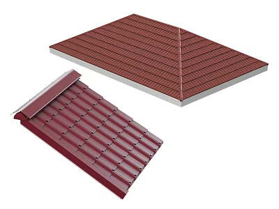 Red Roof Tiles With Sloped And Flat Roof Structure Design Details 3d model