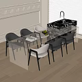 Modern Glass Top Dining Table With Black And White Chairs And Metal Legs