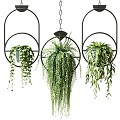 Modern hanging basket with green plants 3d model