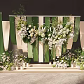 Elegant Floral Display With Greenery Backdrop And White Flower Decorative Setup 3d model