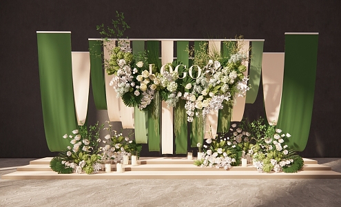 Modern Beauty Chen White Green Niche Cloth Mantle Wedding Background Floral Art Beauty Chen 3d model