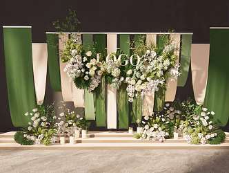 Modern Beauty Chen White Green Niche Cloth Mantle Wedding Background Floral Art Beauty Chen 3d model