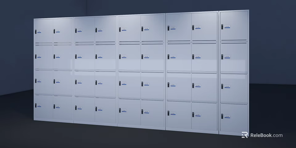 White Multiple Lockers Storage Units In Organized Row With Metallic Handles 3d model