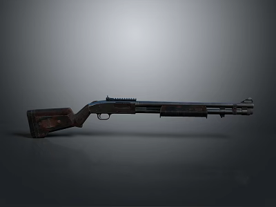 Tactical Hunting Shotgun With Wooden Stock Black Barrel And Metal Parts 3d model