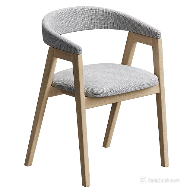 Modern Stylish Dining Chair With Light Wooden Frame Curved Backrest And Gray Fabric Seat 3d model 
