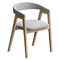 Modern Stylish Dining Chair With Light Wooden Frame Curved Backrest And Gray Fabric Seat