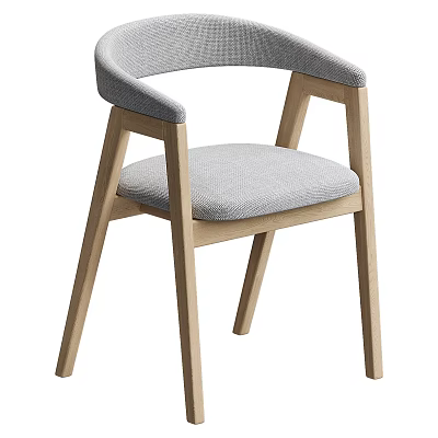 Modern Stylish Dining Chair With Light Wooden Frame Curved Backrest And Gray Fabric Seat 3d model