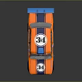 Orange Race Car With Number 34 Blue Rear Spoiler Racing Livery And Sporty Design