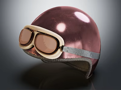 Vintage Pink Helmet With Shiny Surface And Classic Goggles Design 3d model
