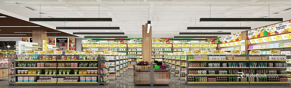 Supermarket Department Store Interior With Shelves Stocked Full Of Products And Promotion Zones 3d model 