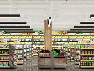 Supermarket Department Store Interior With Shelves Stocked Full Of Products And Promotion Zones 3d model