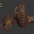 Gray Green Military Grenades With Yellow Stripes Metal Rings And Fuses
