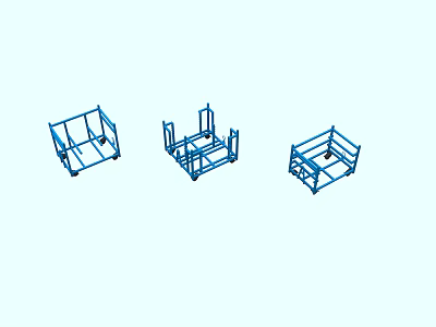 Blue Metal Frame Industrial Equipment With Multiple Sturdy Structures And Mobile Wheels 3d model