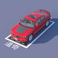 Dodge Red Sports Sedan Parked In Display Area With Brand Logo On Ground
