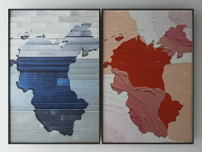Two Framed Abstract Paintings With Blue Red Textured Patterns On Canvas 3d model