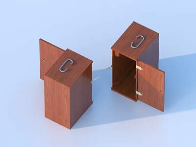 Brown Wooden Boxes With Metal Hooks And Open Doors Showing Interior Space 3d model