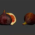 Whole and Halved Figs with Deep Purple and Orange Red Skins on Gray Reflective Background
