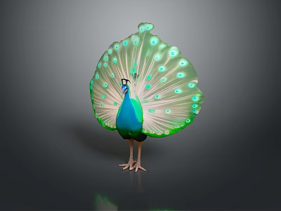 Majestic Peacock Displaying Vibrant Green And Blue Fanned Tail Feathers With Eye Spots 3d model