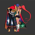 Game And Movie Characters Blue Hair Male With Red Cape And Pink Haired Female