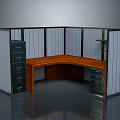 Modern Office Corner Desk With Wooden Top Partition Panels And Storage Drawers