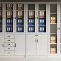 White Office Storage Cabinets With Glass Solid Doors Drawers And Blue Brown Folders
