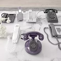Vintage Telephones Display Featuring Various Retro Communication Devices Different Colors And Classic Designs