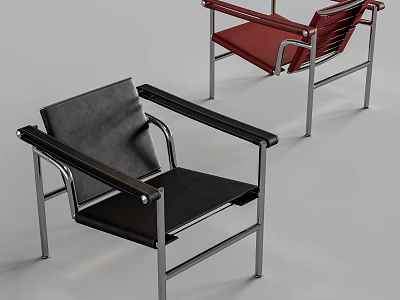 Modern Black And Red Leather Leisure Chairs With Metal Frame Design 3d model
