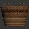 Round Brown Handwoven Storage Basket With Dual Handles And Woven Texture