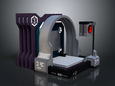 Futuristic Station Design Featuring Arch Structure Digital Display Platform And Modern Lighting 3d model