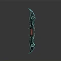 Ornate Curved Blade Weapon With Green Black Color Red Detail And Shiny Metallic Design