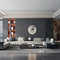 Modern Living Room Interior With Sectional Sofa Coffee Table Rug And Decorative Mirror