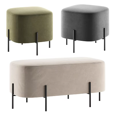 Modern Sofa Benches With Black Metal Legs In Various Colors 3d model