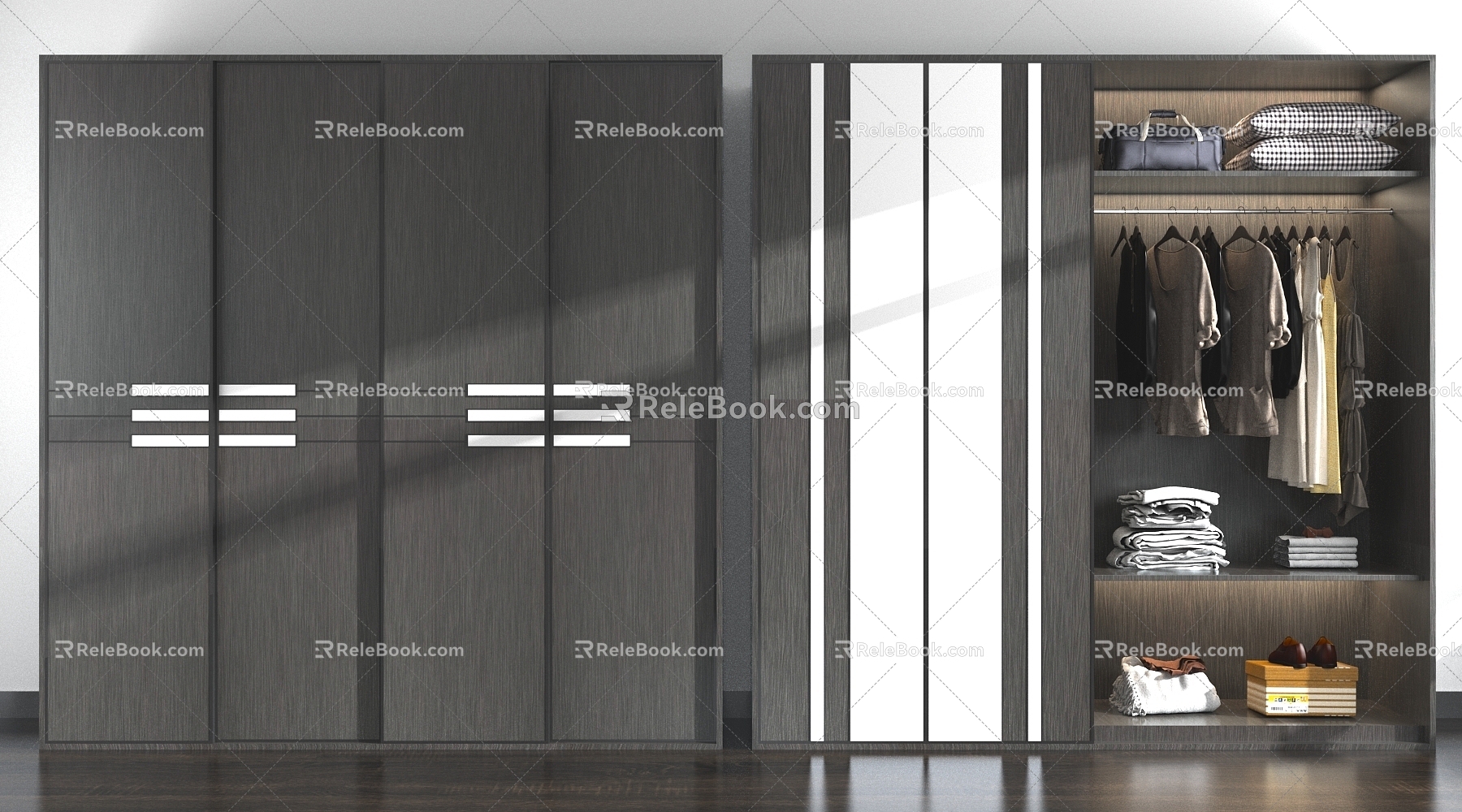 Wardrobe Combination Grey Wardrobe Combination Display Cabinet Storage Cabinet Grey Wooden Wardrobe 3d model