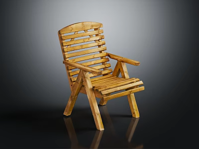 Simple Natural Wooden Chair With Slatted Backrest Seat And Armrests Light Wood Tone 3d model