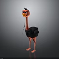 Cartoon Ostrich With Pink Neck Black Body Yellow Beak And Standing Pose