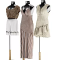 Model Wearing Short Sleeve Top White Shorts Striped Maxi Dress And Ruffled Mini Dress