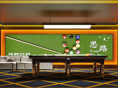 Modern Billiard Room Interior With Pool Table And Sofa 3d model