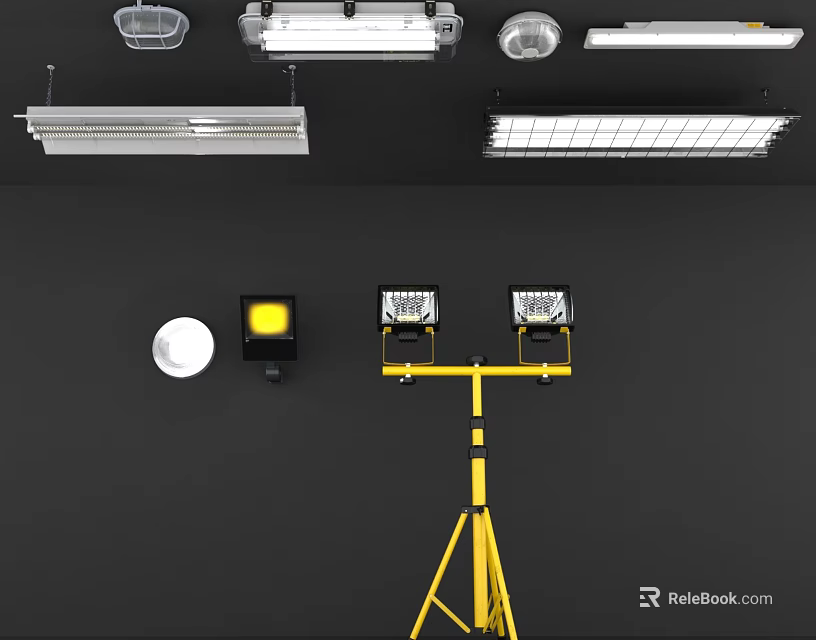 Ceiling Grille Lights With Various Designs And Other Lighting Fixtures 3d model 