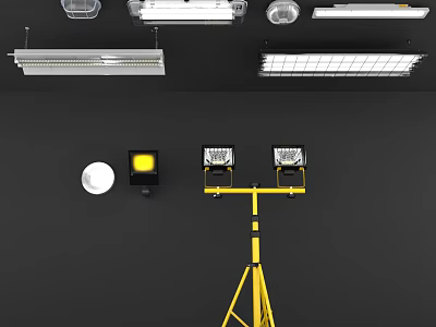 Ceiling Grille Lights With Various Designs And Other Lighting Fixtures 3d model