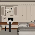 Modern Tatami Bedroom With Desk Chair Cabinet Lighting And Decorative Paintings