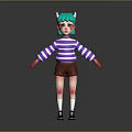 Game and Movie Character Featuring Teal Hair Horns Striped Sweater Brown Shorts Red Hands