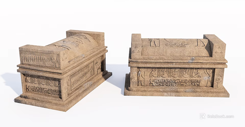 Ancient Egyptian Stone Sarcophagi With Detailed Hieroglyphic Carvings And Ornate Designs 3d model 