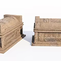 Ancient Egyptian Stone Sarcophagi With Detailed Hieroglyphic Carvings And Ornate Designs