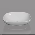 Modern Square White Washbasin on Gray Surface with Clear Reflection